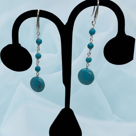 Turquoise, And Sterling Silver Dangle Earrings - Picture 1 of 2